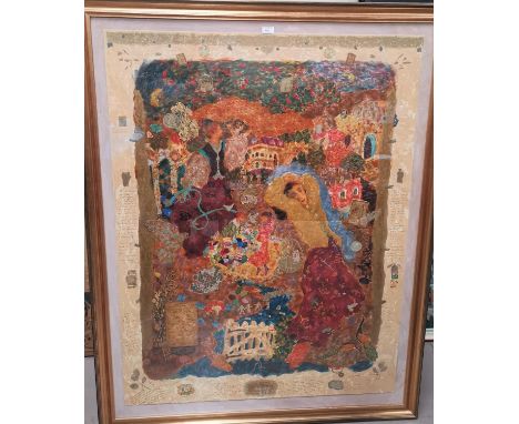 Roy Fairchild-Woodard (b 1953): "Cradle Song", artist's proof mixed media serigraph, 161/465, 54" x 42"/137 x 107 cm, framed 
