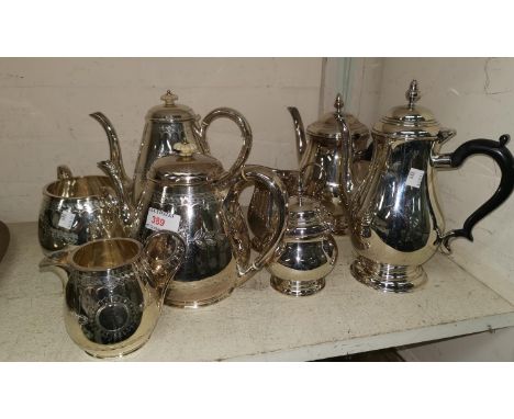 A late Victorian silver plated 4 piece tea service; another similar tea service 