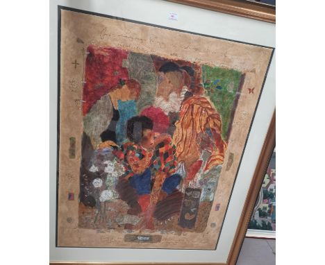 Roy Fairchild-Woodard (b 1953): "Listen to Me", artist's proof mixed media serigraph, 355/465, 43.5" x 33.5"/110 x 85 cm, fra