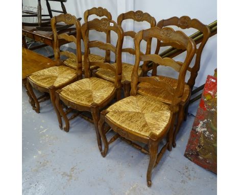 A set of 6 French oak ladder-back dining chairs 
