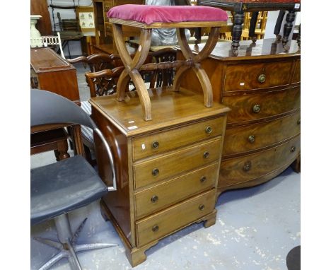 A narrow mahogany 4-drawer chest, on bracket feet, W60cm, and stool on X-framed base 