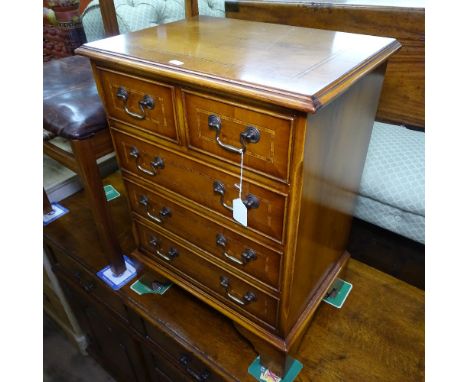 A small satinwood-banded yew wood chest of 2 short and 3 long drawers, with bracket feet, W46cm, H62cm 