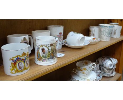 A shelf of Coronation Ware, including Victoria's Diamond Jubilee 