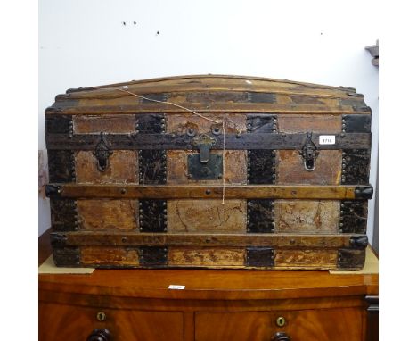 A Victorian dome-top and slatted seaman's trunk, with fitted tray, W81cm 