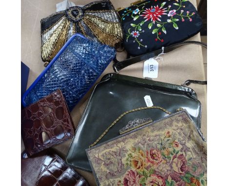 Various Vintage handbags, including Lodiy, Jane Shilton blue snakeskin clutch etc 