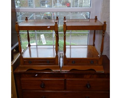 A pair of yew wood lamp tables, with drawer fitted bases, W51cm, H60cm 