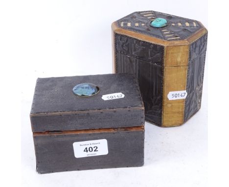 A pewter covered box with Ruskin panel lid, and another similar tea caddy (2) 