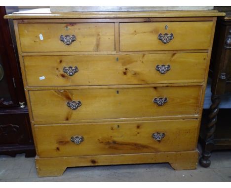 An Art Nouveau pine 5-drawer chest, on bracket feet, W96cm, H92cm 