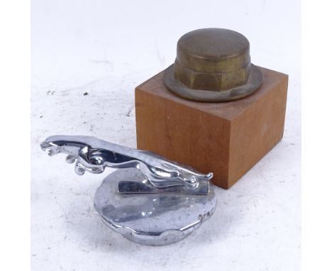 A Thrupp &amp; Maberly of London tractor wheel nut, and a vintage chrome plate Jaguar car mascot (2) 