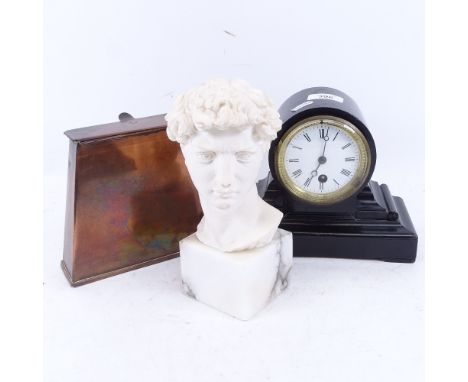 Italian alabaster bust sculpture, by A Giannelli, early 20th century barrel-cased 30-hour mantel clock etc 