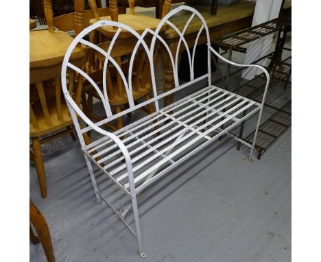 A painted wrought-iron Gothic design 2-seater garden bench, W100cm 