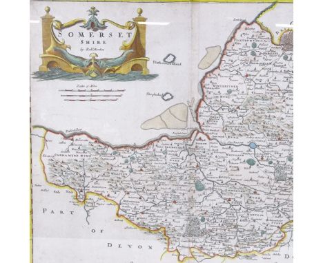 A map of Somersetshire by Robert Morden, and an Edwardian mahogany 30-hour mantel clock (2) 