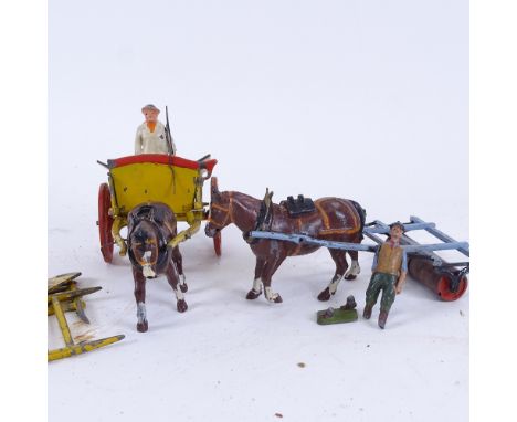 2 Vintage Britains Ltd Home Farm Series figurines, including Tumbrel, and Horse Roller, both boxed (2) 