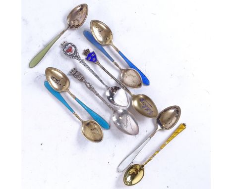 10 various silver and enamel teaspoons, 105g 