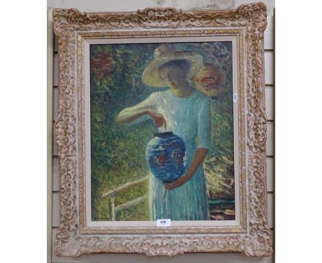 A Moreau, impressionist oil on canvas, lady with a lantern, signed, 50cm x 40cm, framed 