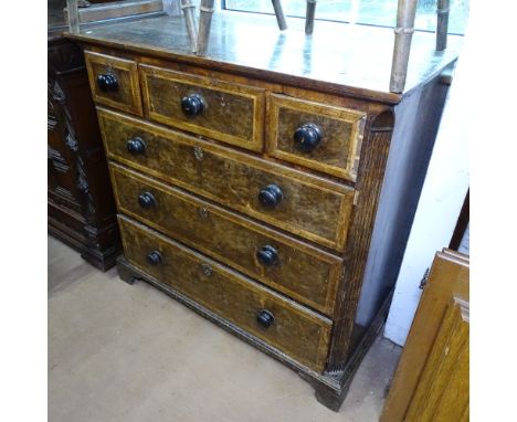 An 18th century cross-banded oak chest, with 7 drawers, on bracket feet, W103cm, H101cm 