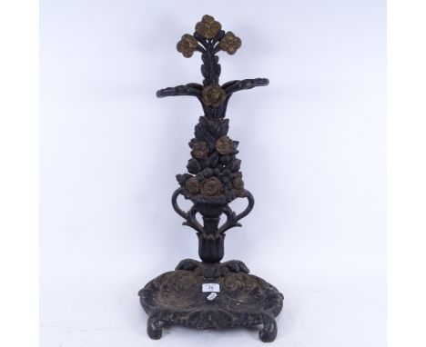 An early 20th century black painted cast-iron stick stand, height 63cm 