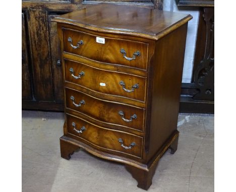 A mahogany cross-banded serpentine chest of 4 short drawers, bracket feet, W48cm, H72cm 