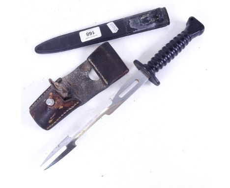 A modern FW Swiss knife, shaped and pierced steel blade with fork end, no. 629632, blade length 22cm, in hardshell scabbard 