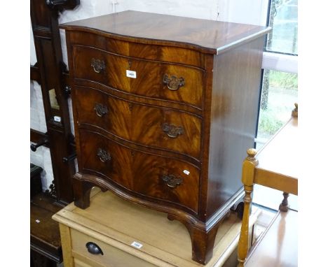 A mahogany serpentine-front chest of 3 drawers, on bracket feet, W62cm, H75cm 