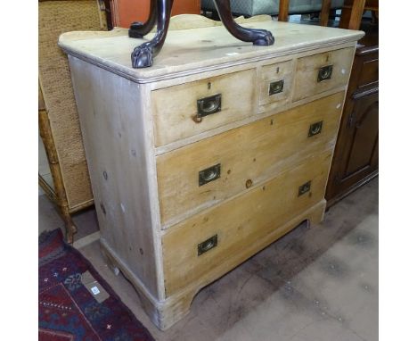 An Antique pine chest of 3 short and 2 long drawers, with bracket feet, W100cm, H90cm 