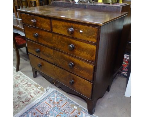 A 19th century mahogany and satinwood-strung chest of 2 short and 3 long drawers, on bracket feet, W110cm, H100cm 