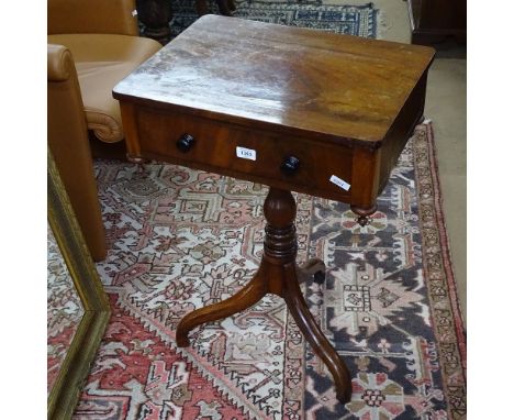 A Georgian mahogany lamp table, with single frieze drawer, raised on tripod base, W53cm, H72cm 