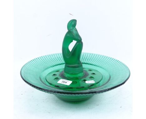 A Vintage green glass rose bowl, diameter 31cm 