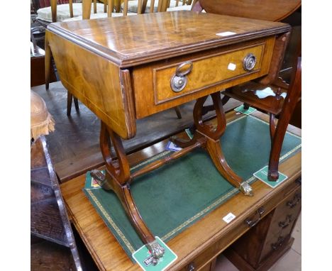 A small burr-walnut sofa table, with single drawer, W45cm, H54cm 