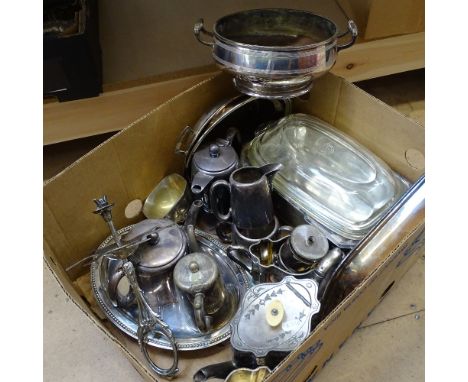 A large quantity of plated teaware, a silver plated 2-handled bowl, retailed by Hamilton &amp; Inches Edinburgh etc 