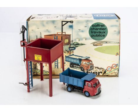 A CIJ Europarc Ref No.4/84 Public Works Site Set, comprising Saviem JL20 Tipper Truck, blue skip, red hopper with 'Sablieres 