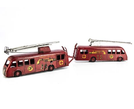CIJ Ref No.10/39 Renault ZPDF 1938 Fire Engine, two tinplate clockwork fire engines, both red body, 'Premier Secours', 'DP', 