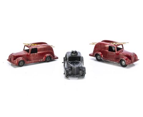 Timpo Toys Emergency Service Vehicles, Alvis Fourteen Police Car, black body, loudspeakers to roof, Streamlined Fire Engine, 