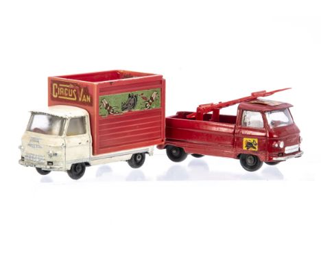 Milton Mini Auto Cars Commer Circus Van, white cab, red plastic back with Circus related decals and 'Caltex' advertising to r