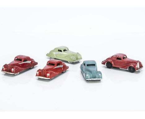 Robin Hood TP Series Sports Coupe, five examples, pale green, light blue, red (3), one red example with open wheel arches and