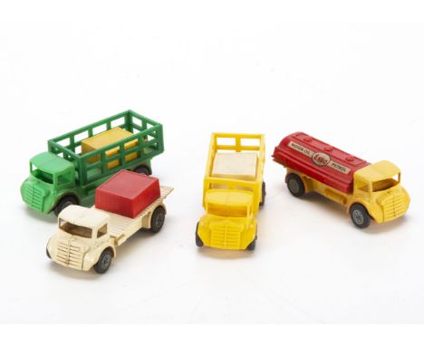 Sacul Plastic Flywheelers, Esso Petrol Tanker, Stake Truck (3), P-G, white Stake Truck lacks surround, some motors require at