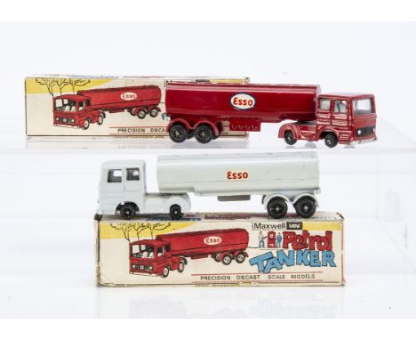 Maxwell Toys 'Esso' Petrol Tankers, No.566 (2), one in red, one in grey, both with 'Esso' decals, in original boxes, VG-E, bo
