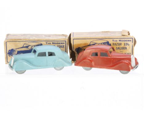 Robin Hood TP Series Razor Edge Saloon, two examples, red, light blue, castings have various differences including grille, li