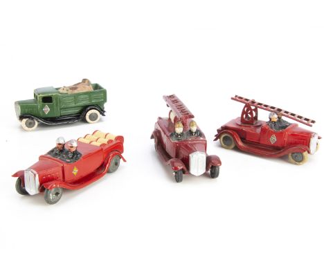 CIJ Flour &amp; Plaster Models, Renault Cattle Truck and three Fire Engines, P-G, Cattle Truck with some restoration, Fire En