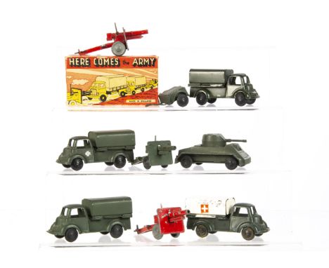 River Series Military Models, Armoured Car, in original box, with loose Limber and Field Gun, loose Army Ambulance, Army Cove