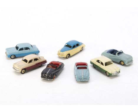 Dinky Toy Cars, 106/140a Austin A90 Atlantic (3), light blue body, red interior and hubs, light blue body, dark blue interior