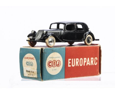 A CIJ/JRD Ref No.3/10 Citroen 11 CV, crossover model, black body, miss-matched wheels, white tyres, in original correctly rel