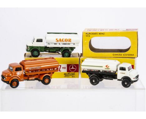 Metosul Mercedes-Benz 1113 Tankers, three examples, No.28 Sacor, No.29 Sonap, No.46 Galp, in original No.28 boxes with model 