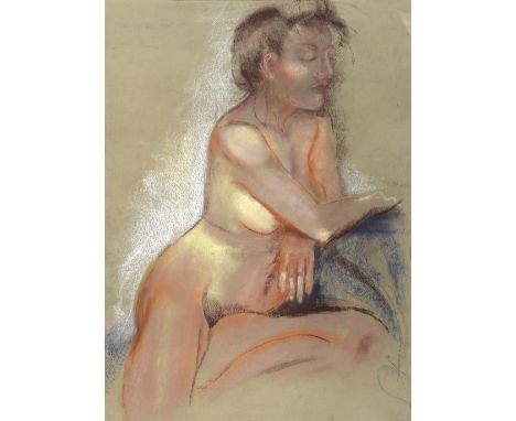 Pastel study of nude, unsigned 72cm x 52cm and a portrait oil on canvas 34cm x 28cm   