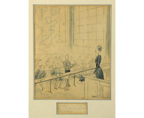 § Cecil Beaton (British 1904-1980), pen and ink sketch of a boy reading in the classroom, with caption 'In school, I was alwa