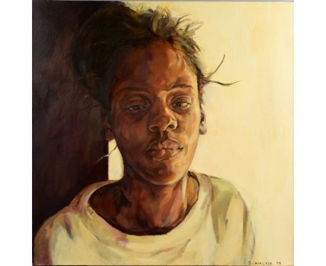 § Barbara Walker (British, b.1964), self portrait, oil on canvas, unframed, signed and dated 98', 68cm x 68cm  