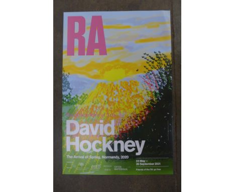 A David Hockney Royal Academy exhibition poster, The Arrival of Spring, 2020, 20 x 30", unframed 