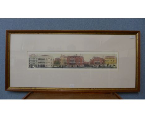 A limited edition panoramic print of Venice, titled Palazzi, no. 9/40, framed 