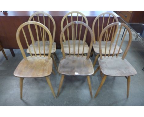 Six Ercol Blonde elm and beech Windsor chairs 