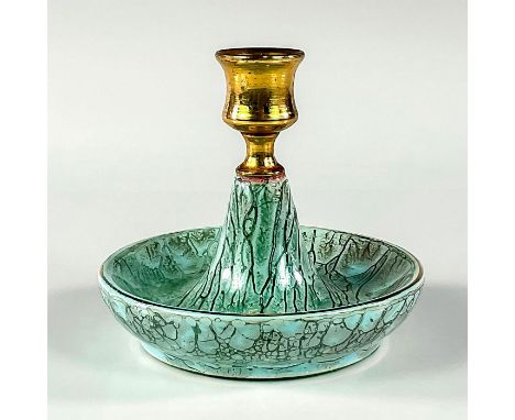 Turquoise with lustre finish and branch patterning.Hand Painted Delftware Made In Holland on bottom. Dimensions: 4.5"W x 4.25